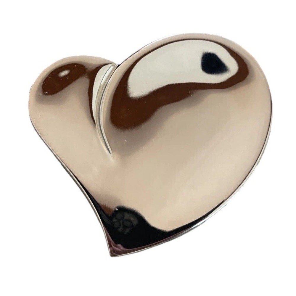 For Your Ease Only Silver Chrome Tone‎ Metal Heart Trinket Box Felt Lined